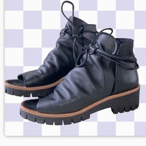 Free People nwt Jackson black peep toe booties tie up design comfy classic boho